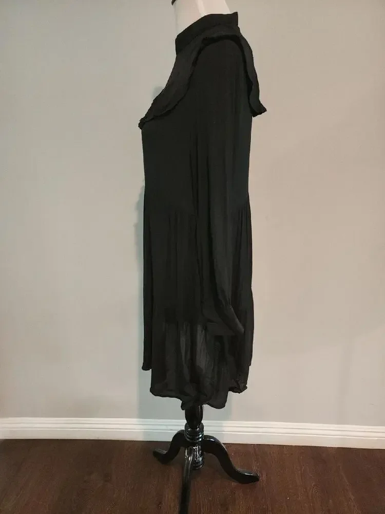 Zara Black Long Sleeve Ruffle Dress Size Small - Picture 5 of 9
